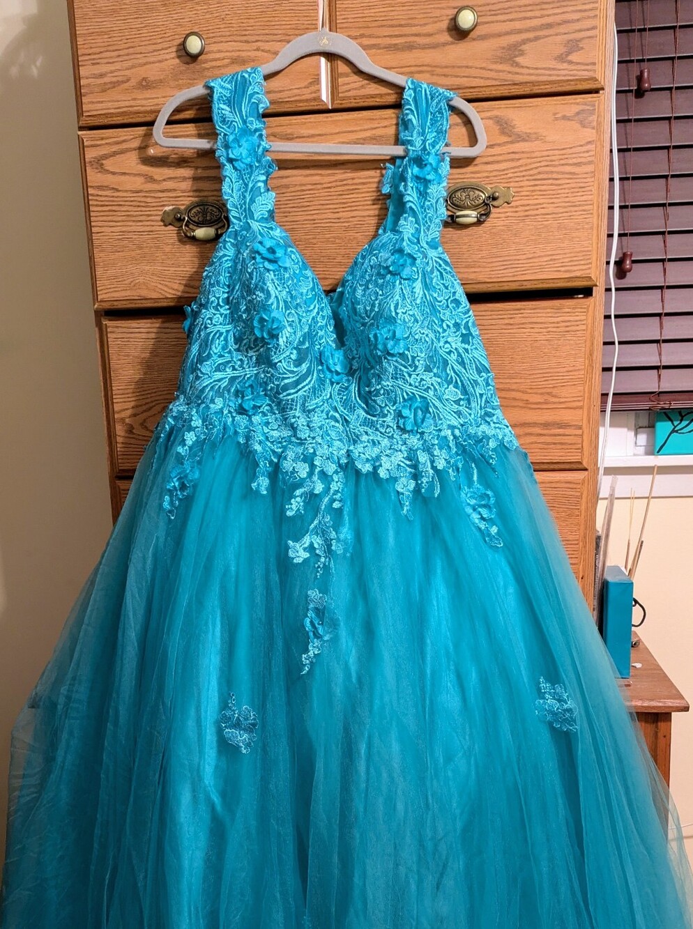 Girls Teal Lace & Tulle Party Dress